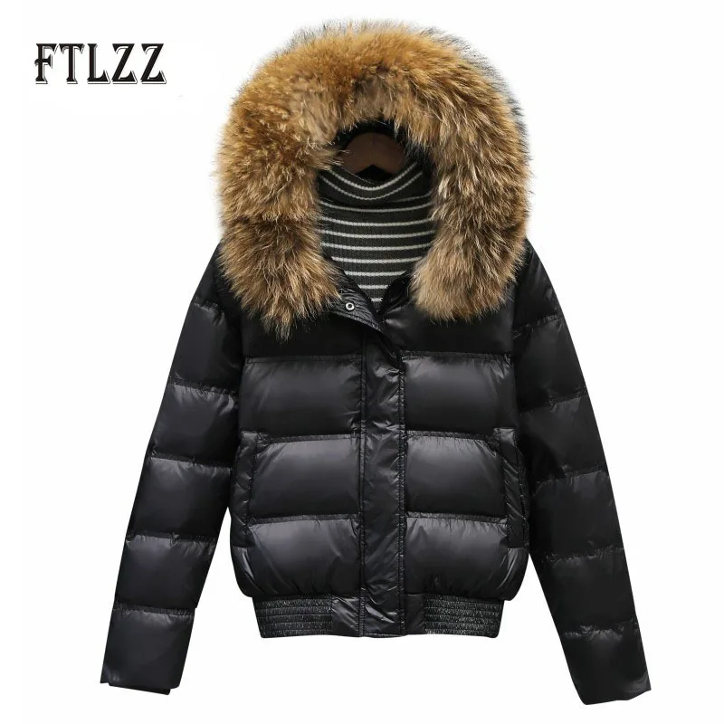 White Duck Donw Jacket Overcoat Women Winter Thicken Warm Outerwear 2019 New Fashion Hooded Hat Real Fur Collar Short Coats