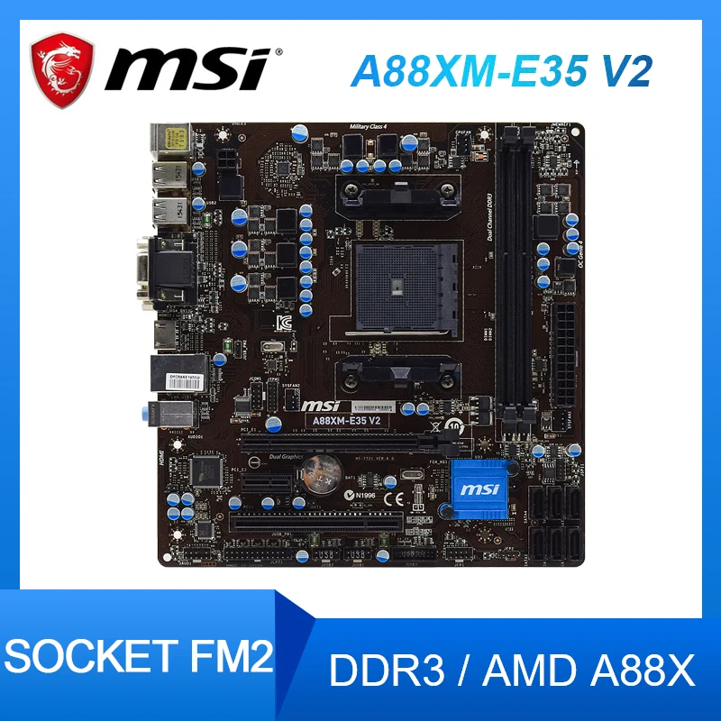

MSI A88XM-E35 V2 Socket FM2 Motherboard DDR3 32GB AMD A88X Motherboard USB3.0 SATA3 PCI-E 3.0 X16 For A8-8650 A8-7670K cpus