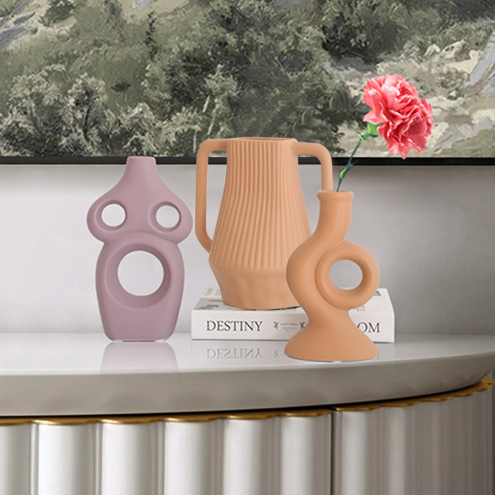 Керамическая ваза для декора фермерского дома держатель цветов фиолетовый