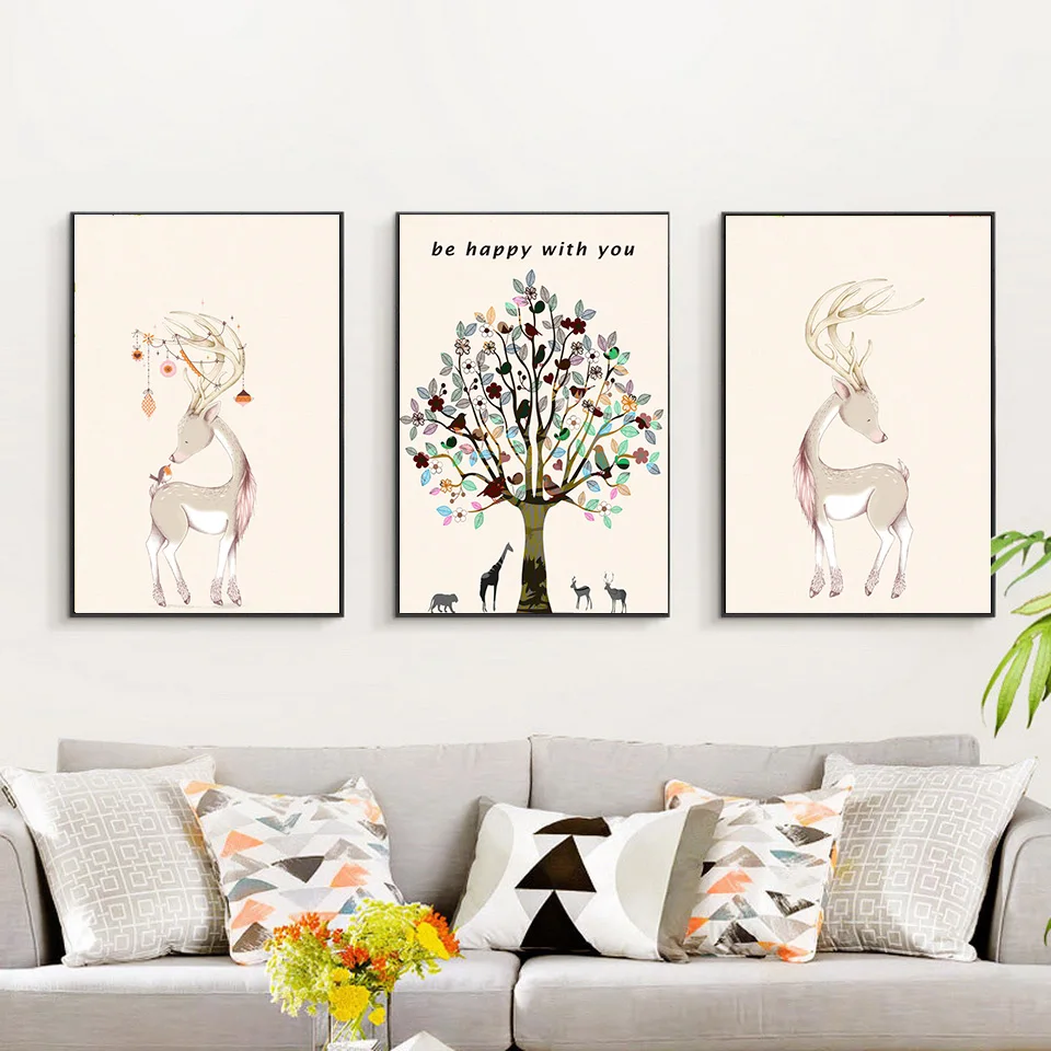 Олень с обнаженной женщины настенный Арт холст живопись скандинавские плакаты