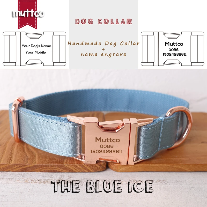 

Собачий ошейник MUTTCO с гравировкой, удобный поводок для прогулок с голубым льдом, аксессуары для маленьких, средних и больших собак, 5 размеро...