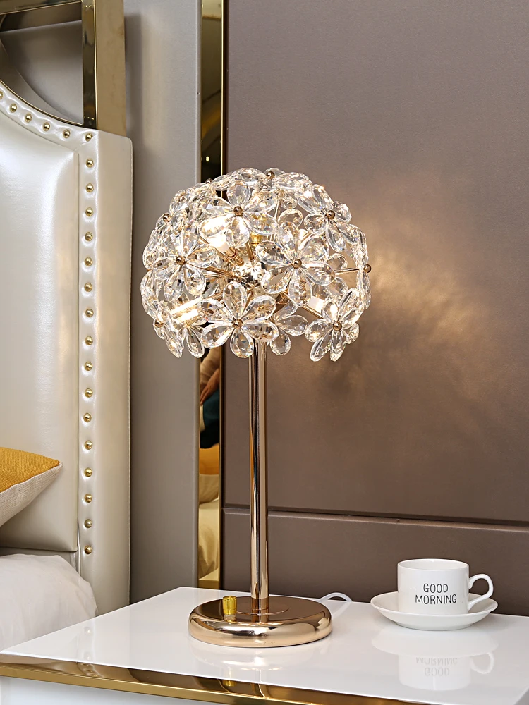 Post-Modern Luxury Crystal Flower Carving Table Lamp for Bedroom Bedside Touch Switch Dimming Led Desk G9 | Лампы и освещение