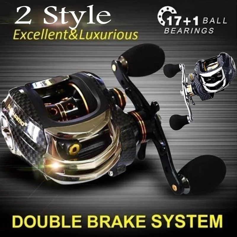 

PULLINE Double Brake Baitcasting Reel 18 Bearings Fishing Gear Water Drop Wheel Right/Left Hand Casting Fishing Reel Lure Reel