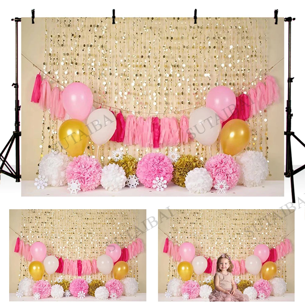 

Balloon Snow Photography Background 1st Birthday Party Baby Sparkling Decor Photocall Backdrop For Photo Studio Backdrop Stand