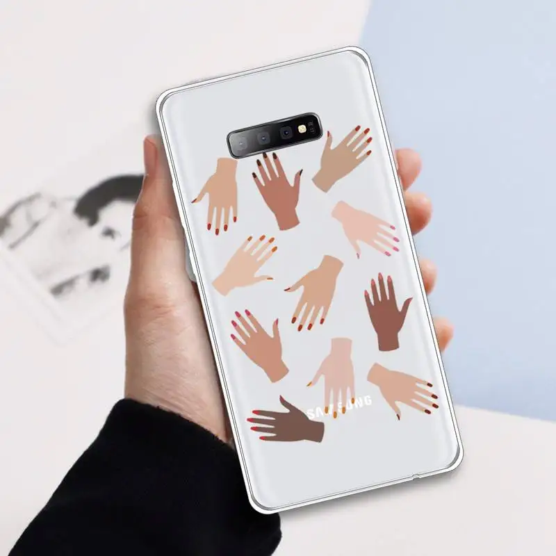 

pink Feminist fist Logo Phone Case Transparent for samsung A 21s 50 71 S 8 9 20 20fe note 10 20 ultra plus