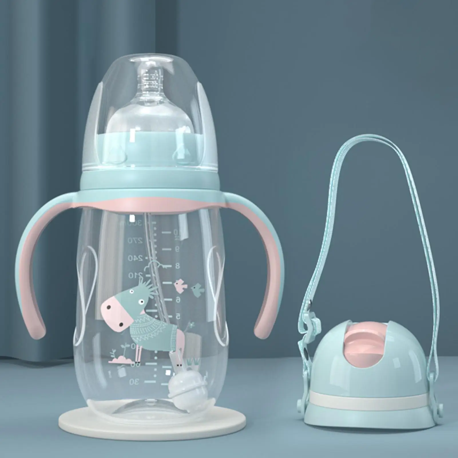 Biber&oacute;n con asa para beber para ni&ntilde;os reci&eacute;n nacidos, botella de paja para agua y zumo, taza de entrenamiento, 240/300ml-0
