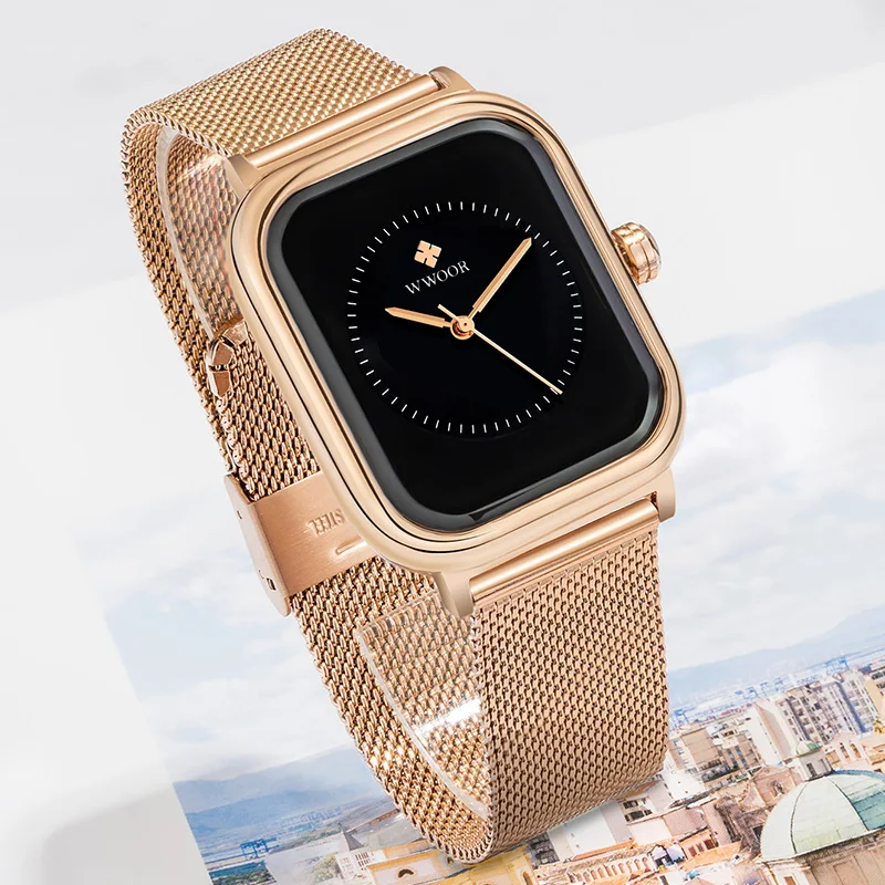 Роскошные женские часы montre femme 2021 из розового золота известного бренда WWOOR модные