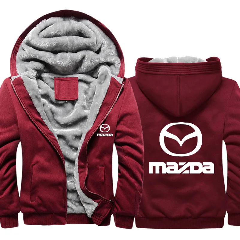 

Hoodies Men Mazda Car Logo Print Jacket Mens Hoodies Casual Winter Thicken Warm Fleece cotton Zipper Raglan Coat Male Tracksuits