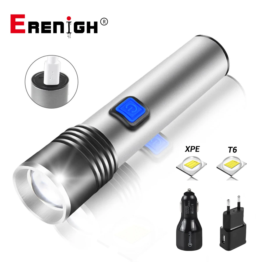Масштабируемый светодиодный мини USB Перезаряжаемый Фонарик XPE T6