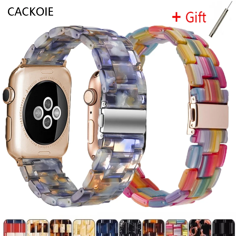 

Resin Watch strap for apple watch 6 5 4 band 42mm 38mm transparent correa belt for iwatch 6 series 5 4 3/2 bracelet 44mm 40mm