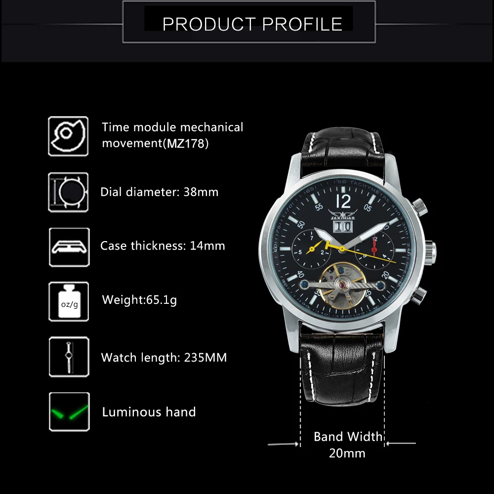 JARAGAR Классические Автоматические механические часы для мужчин с кожаным