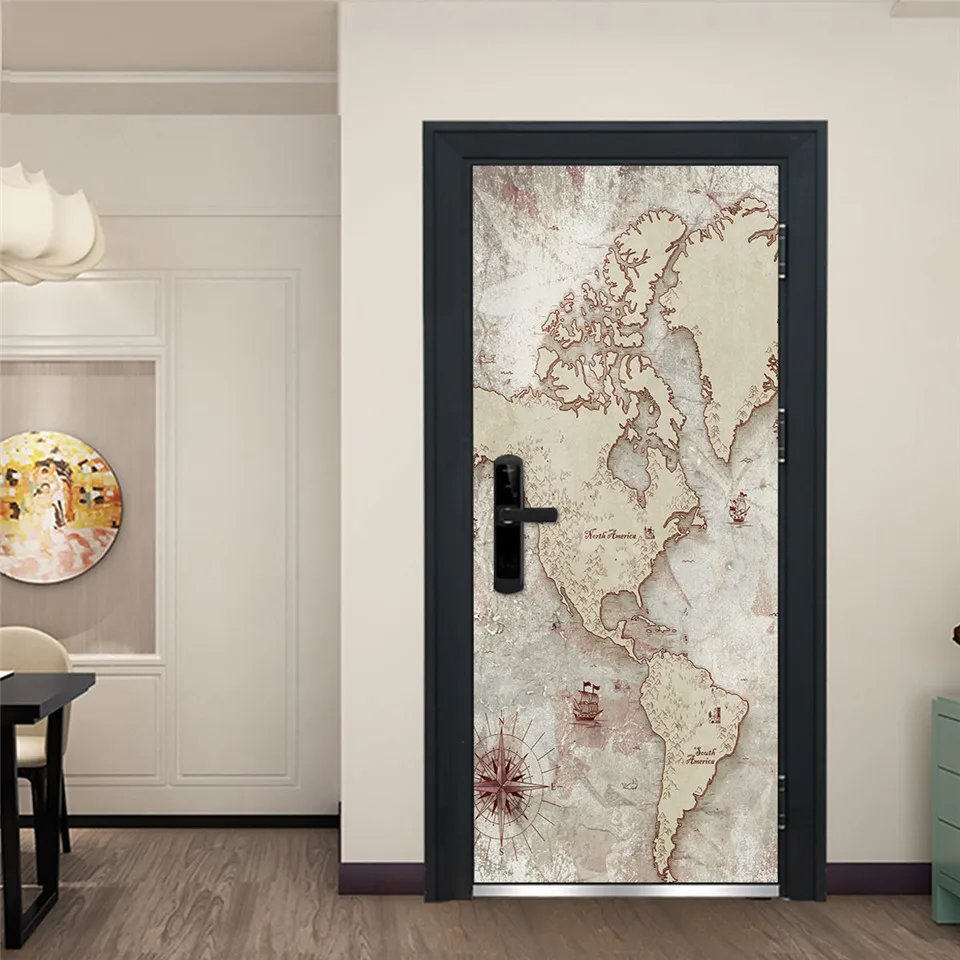 2PCS/Set Modern Design 3D Wallpaper Door Sticker DIY Self Adhesive Mural Home Art Decoration Refurbish Removable PVC Poster | Дом и сад