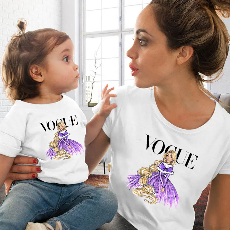 1 шт. женская футболка с принтом принцессы|Сочетающаяся одежда для семьи| |