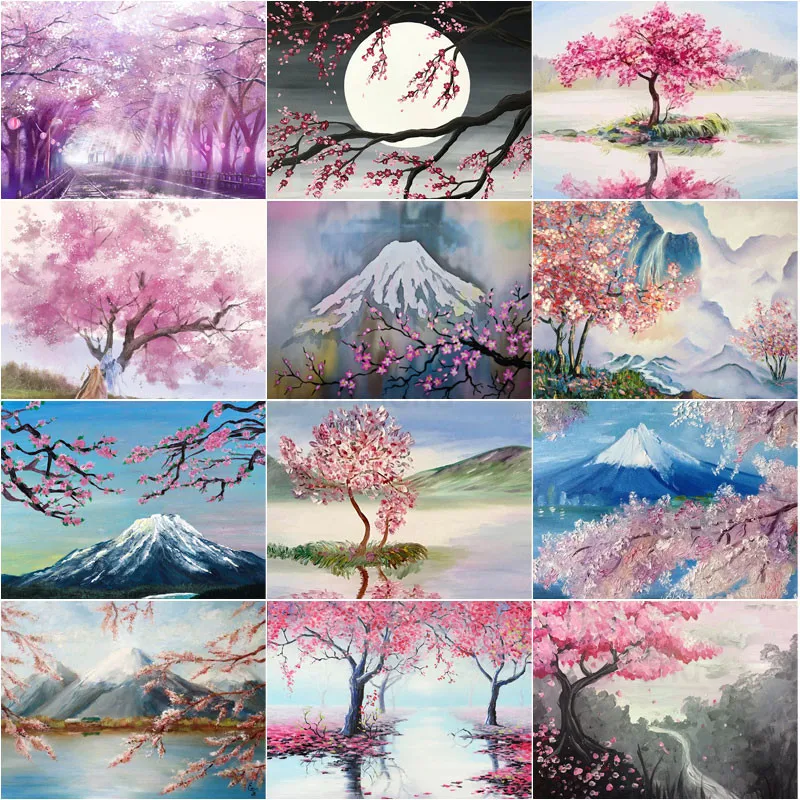 

Anime Japanese Landscape 5D Diamond Painting Cherry Blossoms Mount Fuji Picture of Rhinestones Embroidery Mosaic Home Decor