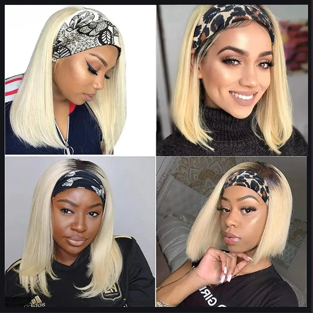 

Headband Wig for Women Blonde Wig Glueless Synthetic Short Bob Wig Heat Resistant Fiber None Lace Front Wigs Natural Looking