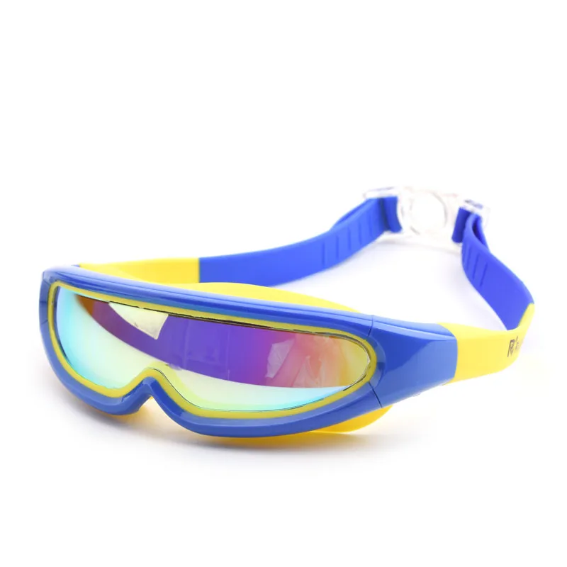Blue with Yellow Детские очки для плавания, профессиональная оправа для мальчиков и девочек, противотуманная маска для бассейна, очки для плавания, силиконовые очки для дайвинга - Цвет: Blue with Yellow
