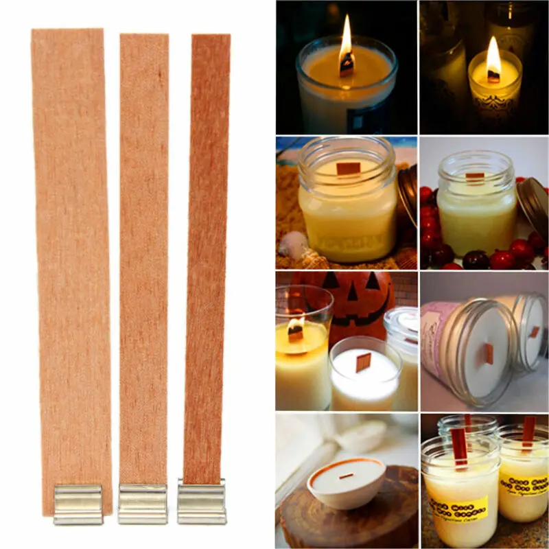 

Hot 10Pcs Candle Wood Wick with Sustainer Tab Candle Making Supply 13 Sizes