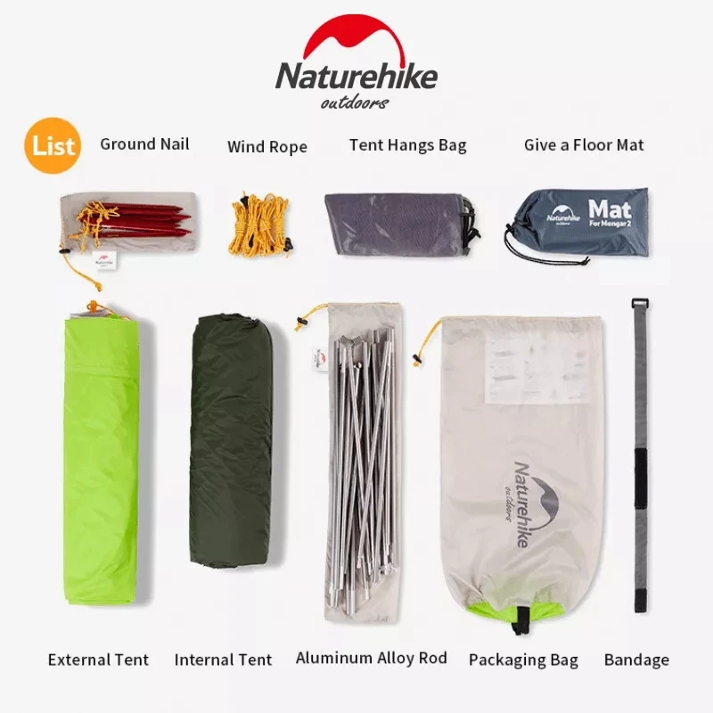 Палатка Naturehike Mongar туристическая на 2 3 человек нейлон 15D двухслойная Ультралегкая