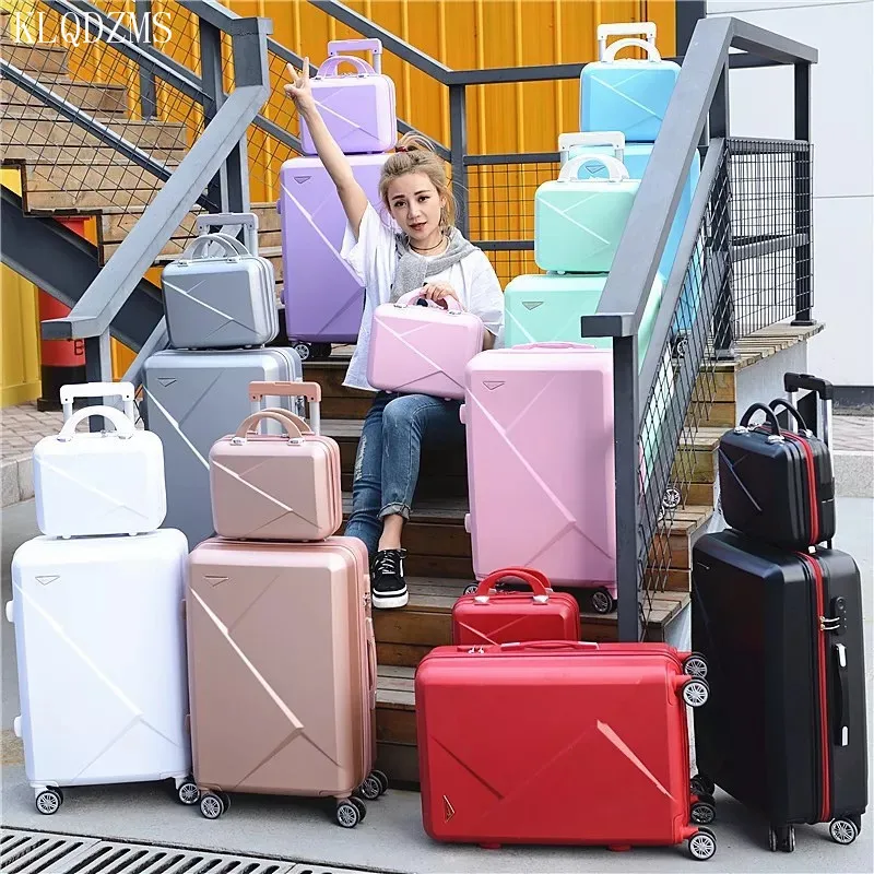 KLQDZMS 20’’22’’24’’26’’28 Inch ABS Chromatic Travel Suitcase On Wheels With Cosmetic Bag Lightweight Trolley Luggage Set