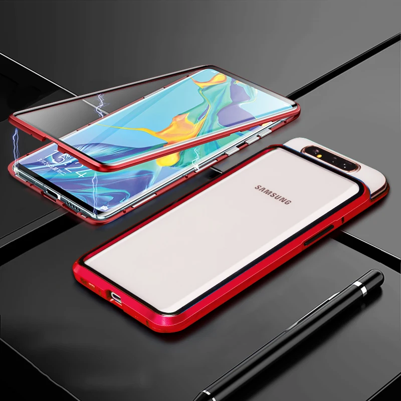 360 Полный Магнитный чехол для samsung Galaxy S11 A90 5G A80 A10S A40 A50 A60 A70 M30S металлический бампер Двусторонняя закаленное Стекло чехол