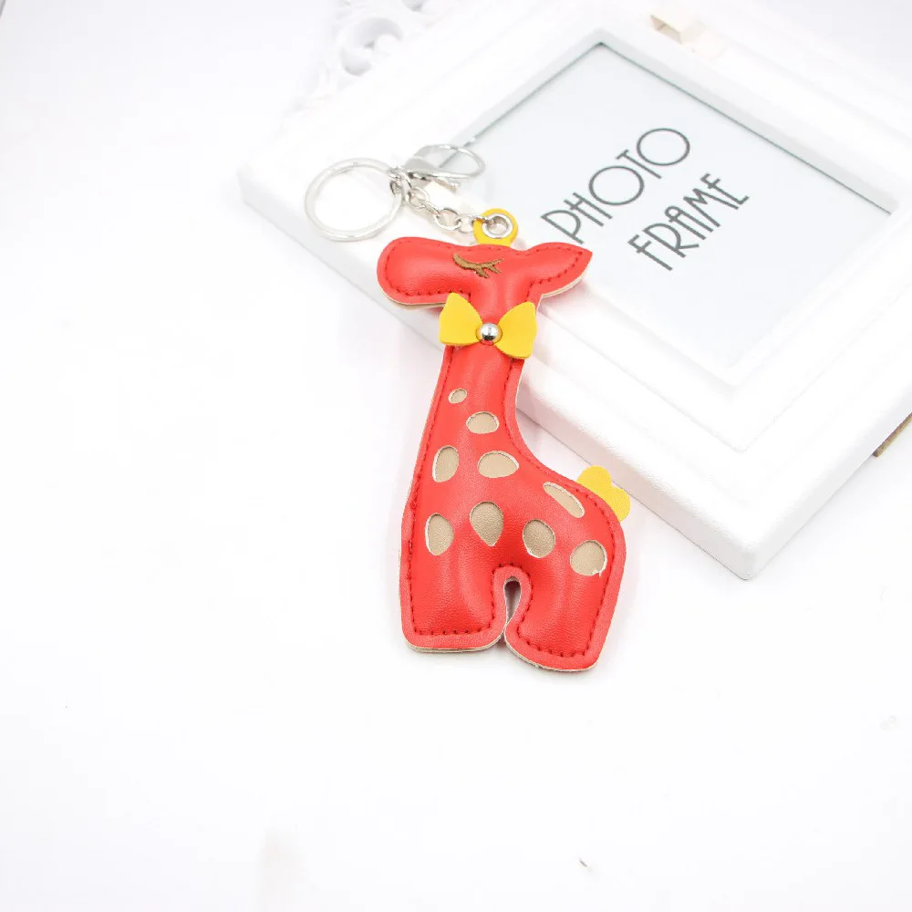 Personality Creative Giraffe Keychain, Chinese Bowknot Leather Bib, Giraffe Ornament, Ladies Handbag, Mobile Phone Car Pendant