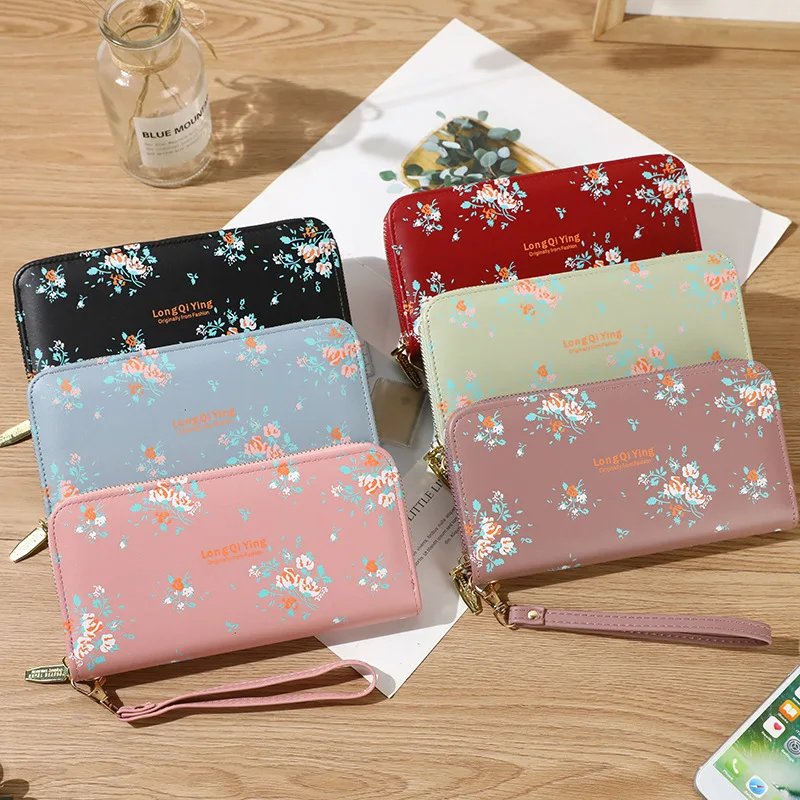 Для женщин кошельки с цветочным принтом женские длинные для карт держатель