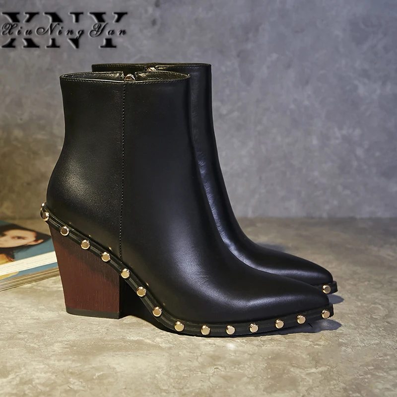 Женские ботинки из натуральной кожи Xiuningyan женские ботильоны на молнии брендовая