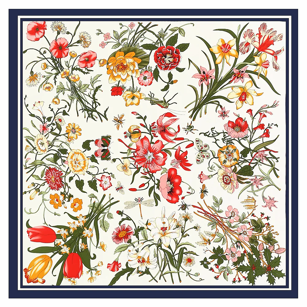 Sciarpa classica quadrata di fiori ed erba, sciarpa di seta da indossare dea, 100% seta, il più venduto al mondo S08