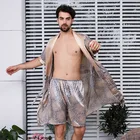 Халат мужской из двух предметов, Мягкая атласная Шелковая пижама, уютная пикантная одежда для сна, домашняя одежда, 5XL