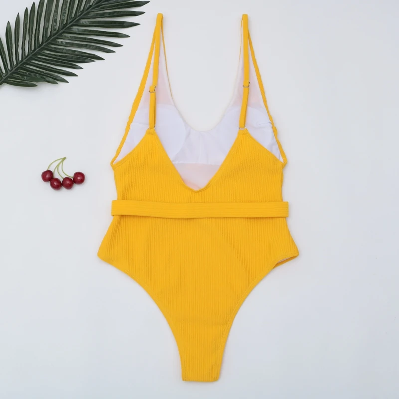 

2021 Sexy Solid One Piece Swimsuit Women Belt Bodysuit Swimwear Monokini Backless Bathing Suit Summer Beach Wear Swimsuit Female