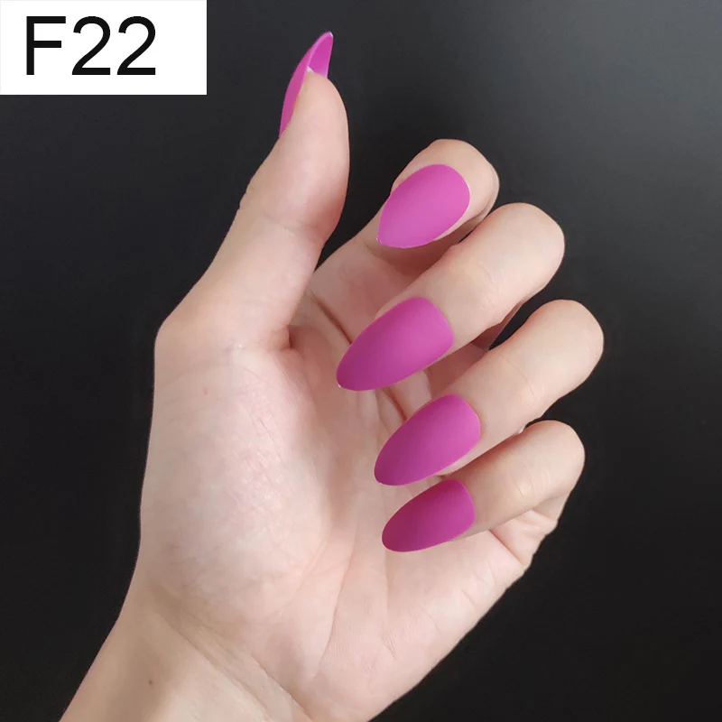 F22 Stiletto x 1PC 24 шт./компл. стилет балерина гроб круглый овальной формы с полным покрытием матовая накладные ногти для ног, мягкая на ощупь, накладные ногти искусственные ногти Нейл Арта, набор - Цвет: F22 Stiletto x 1PC