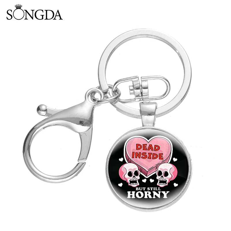 Брелок для ключей мужской трендовый с надписью Dead Inside подвеской-кольцом