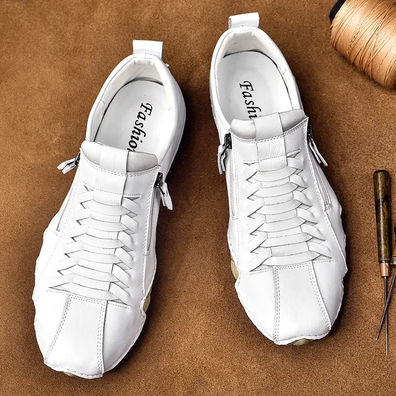 

2021 New Men's Sneakers Men Leather Shoes Flats Shoes Outdoor Hiking Shoes Men Zapatillas Waterproof Non-slip Lace-Up Sneakers
