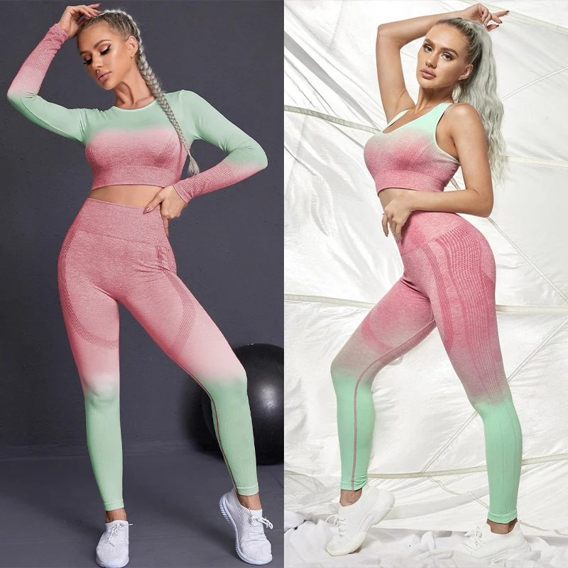 

Gym woman Tracksuit Yoga Seamless Set Sport Leggings Fitness Suit Long Sleeve Shirt Workout Clothes Indoor&Outdoor Sports Sets
