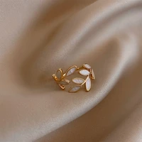 gothic new white leaves golden opening rings for woman fashion korean jewelry wedding party girls unusual sexy finger ring