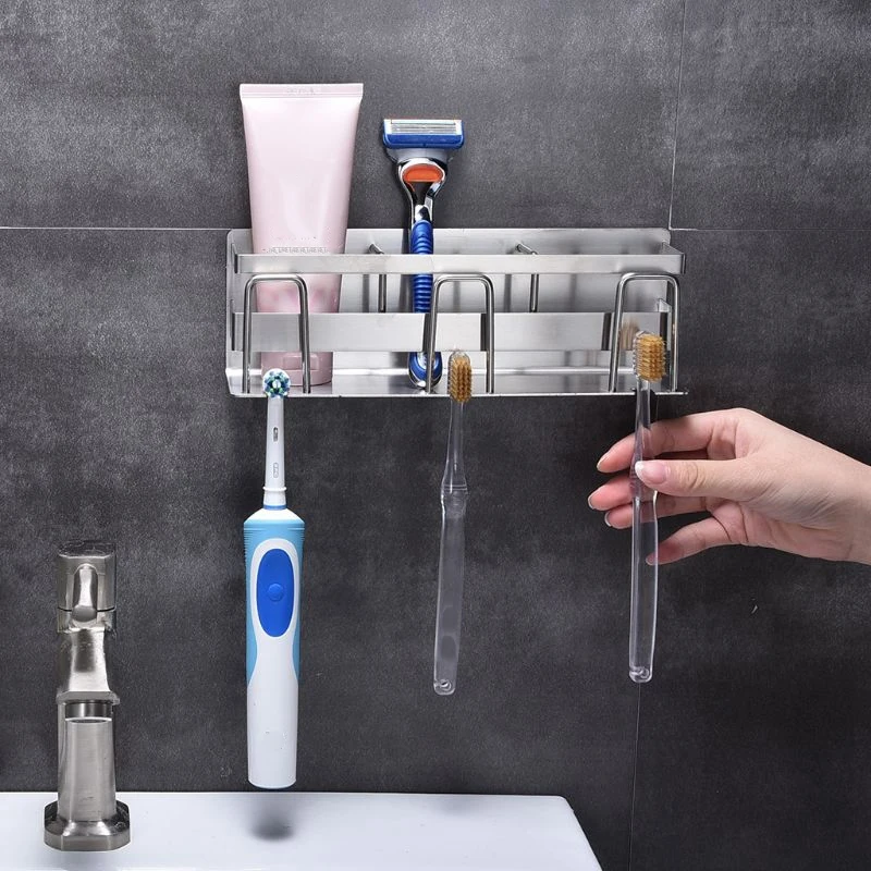 LIXF Stainless Steel Toothbrush Holder Toothpaste Stand Rack Adhesive Bathroom Organizer | Дом и сад