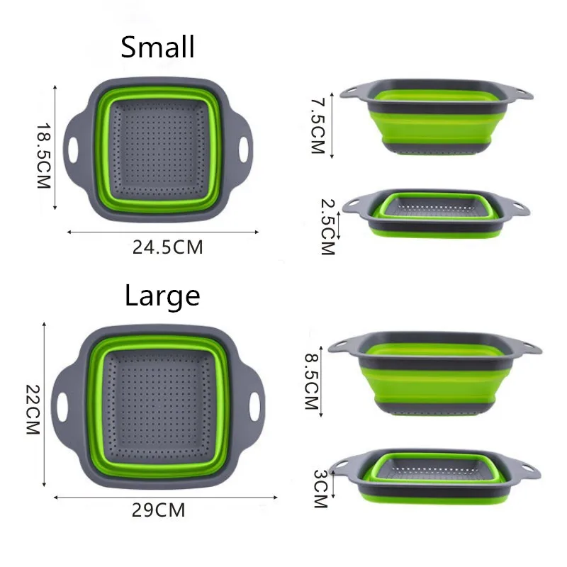 Square Shape Drain Basket Collapsible Colanders Foldable Silicone Kitchen Organizer Fruit Vegetable Baskets Folding Strainers | Дом и сад