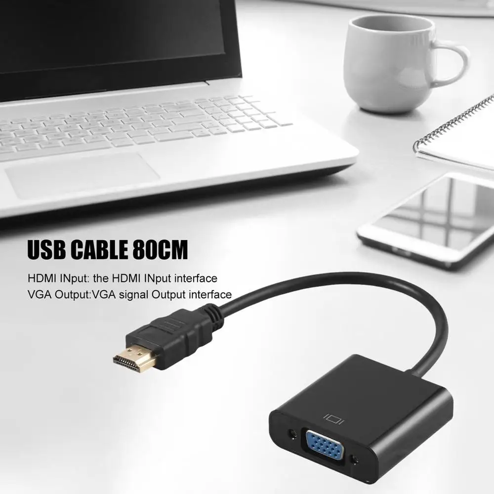 Адаптер HDMI совместимый папа VGA мама RGB видеопреобразователь 1080P для ПК черный Папа