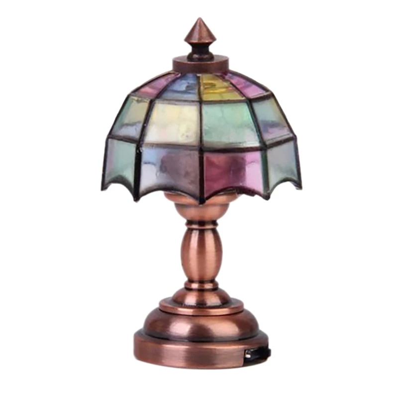 

1:12 Dollhouse Without Wire MiniatureSmall Table Lamp Scene Prop Model Simulation Model Mini Color LED Desk Lamp Model