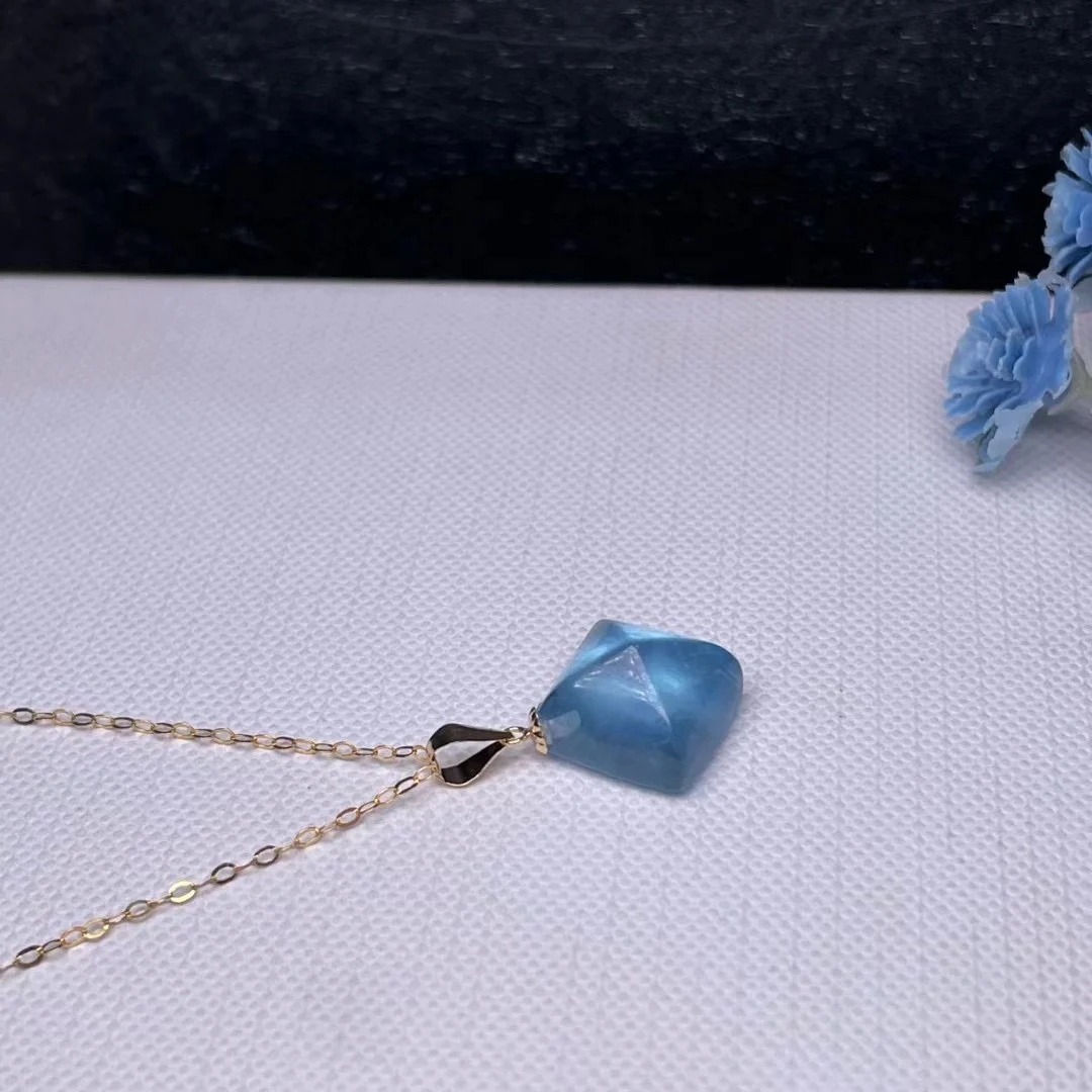 

shilovem 18k yellow gold real Natural aquamarine pendants fine Jewelry women trendy wedding none necklace gift myz10.510.566a