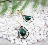 2020 new green water drop glass copper ring style simple earrings for women