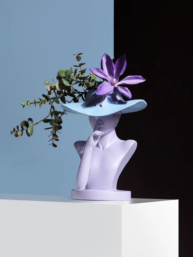 Элегантный Скульптура девушки ваза роскошных леди в шляпе Гостиная украшения