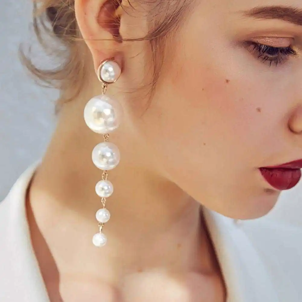 

Elegant Natural Real Artificial Pearl Pendant Earrings Cuffs for Women's Wedding Bridal Fashion Exquisite Ear Jewelry Gifts