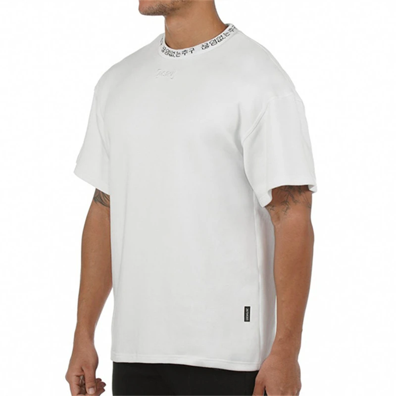 Футболка мужская для фитнеса с Вышивкой Букв хлопковая рубашка круглым вырезом