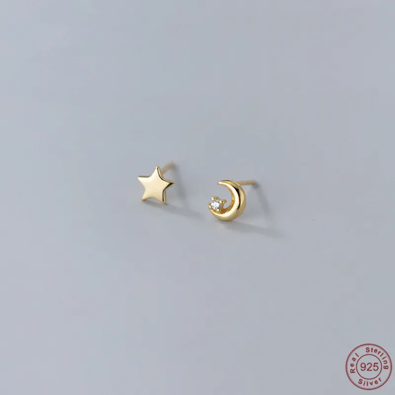 

JuneLeaf Simple Genuine 925 Sterling Silver Mini Fashion Cute Star Moon Small Stud Earrings For Women girl Birthday Jewelry Gift