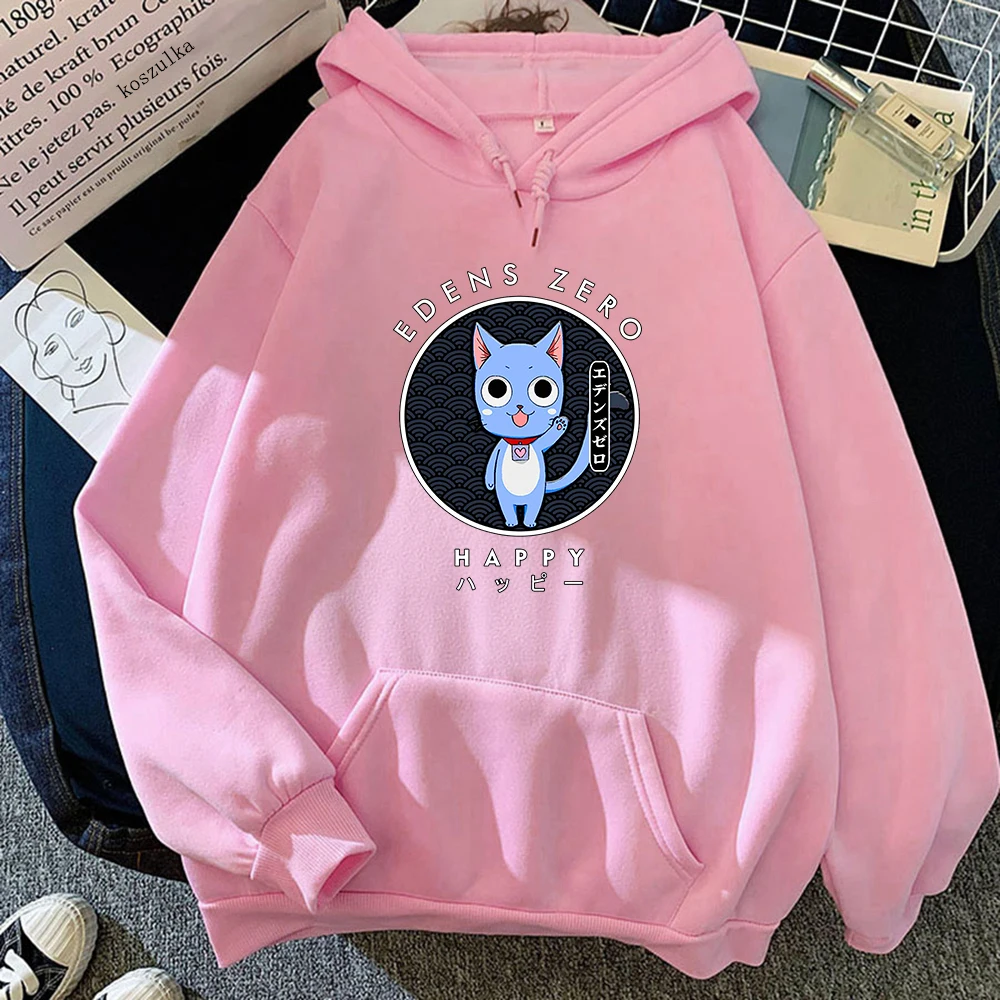 Japan Anime Edens Zero Happy Cat Plus Size Hoodies Pullover Funny Cartoon Kawaii Elves Printed Winter Fashion Casual Sweatshirt