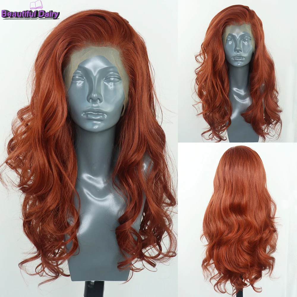 Beautiful Diary Copper Red  Natural Curly Synthetic Lace Front Wig for Women 13x4 Glueless Heat Resistant Fiber Blonde Lace Wig