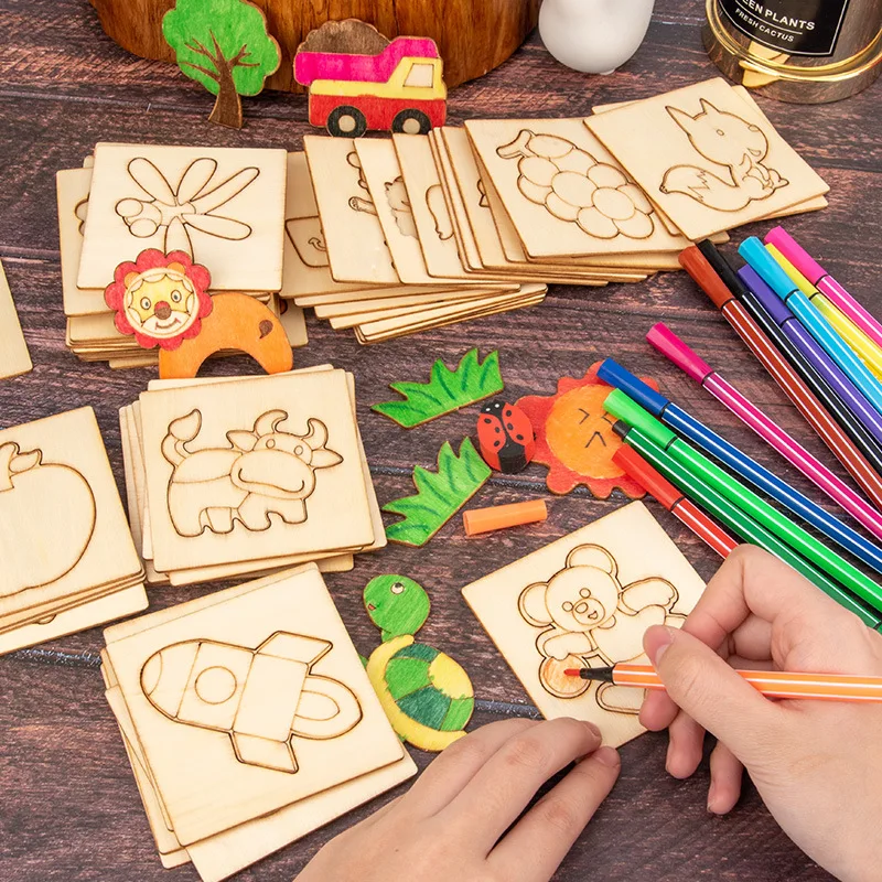 

Montessori Early Education Children Wooden Fill Color Template Learning Painting Creative Board Tool Color Animal Cognitive Toys