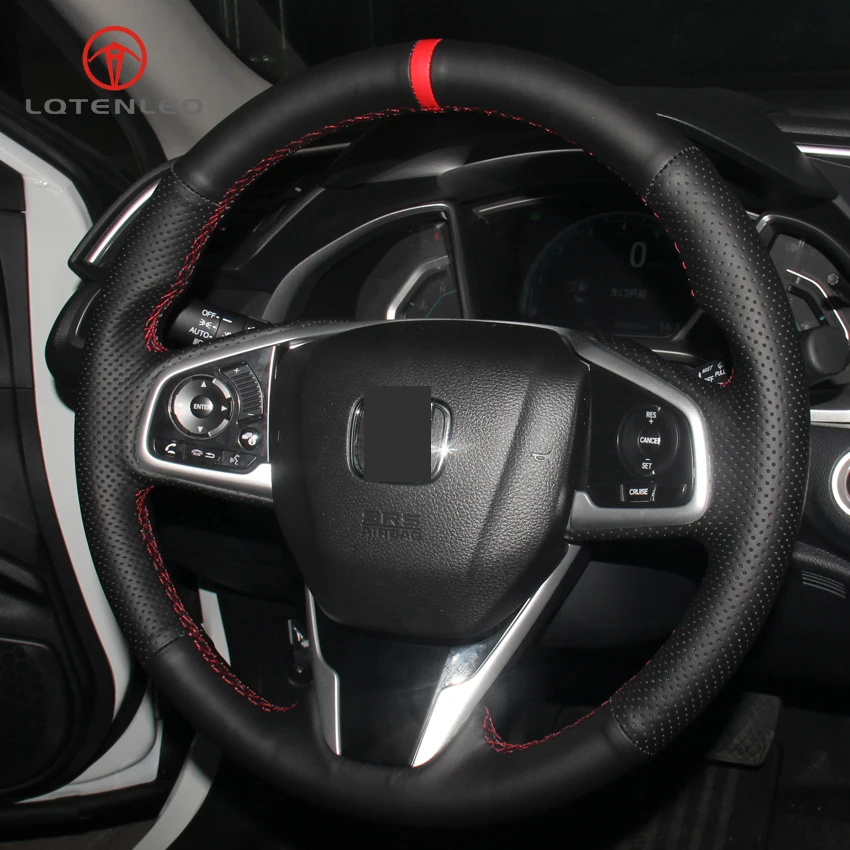 

LQTENLEO Black Genuine Leather Car Steering Wheel Cover for Honda Civic Civic 10 2016-2019 CRV CR-V 2017-2019 Clarity 2016-2018
