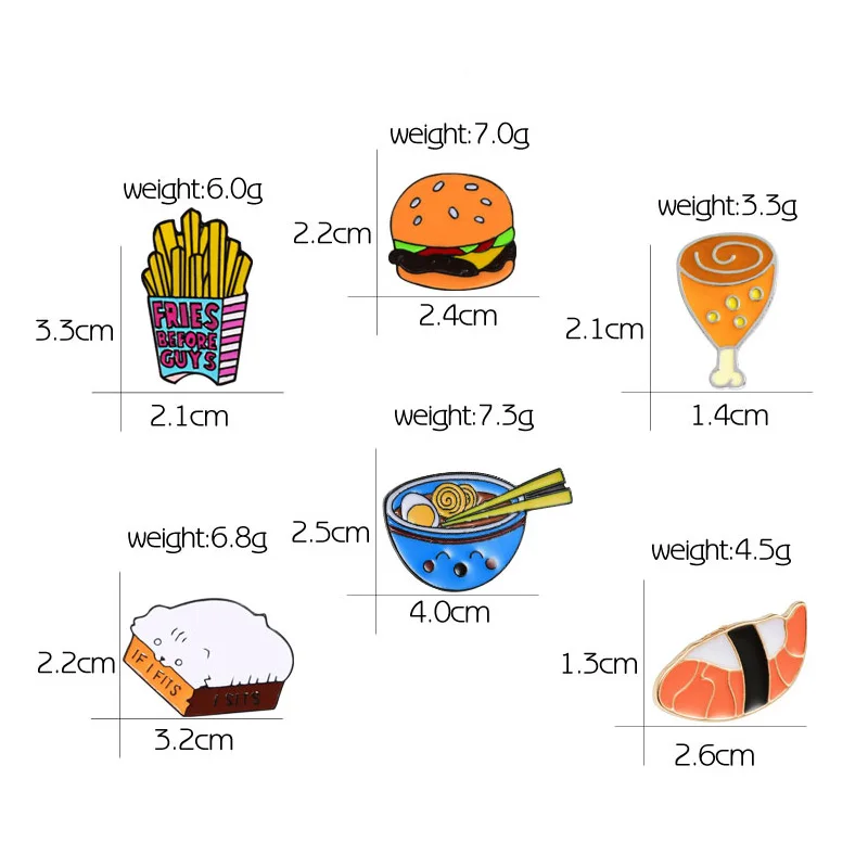 Cartoon Burger Bread French fries Enamel Pins Ramen Sushi Brooches Cute Food Badge Denim Jackets Collar Lapel Pins Jewelry Gifts images - 6